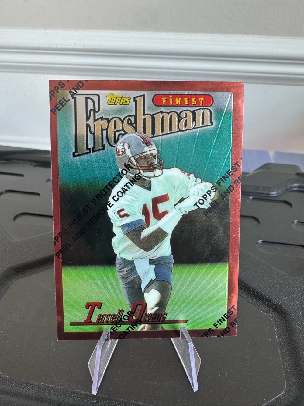 1996 Terrell Owens Topps Finest Freshman Rookie Card with protective seal.